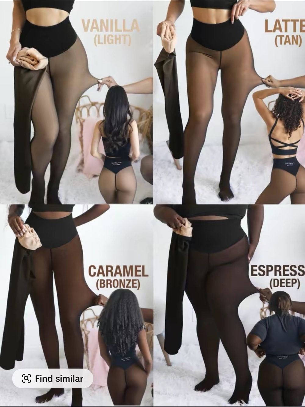 Sheer Skin-Tone Fleece Lined Tights: Bronze Color